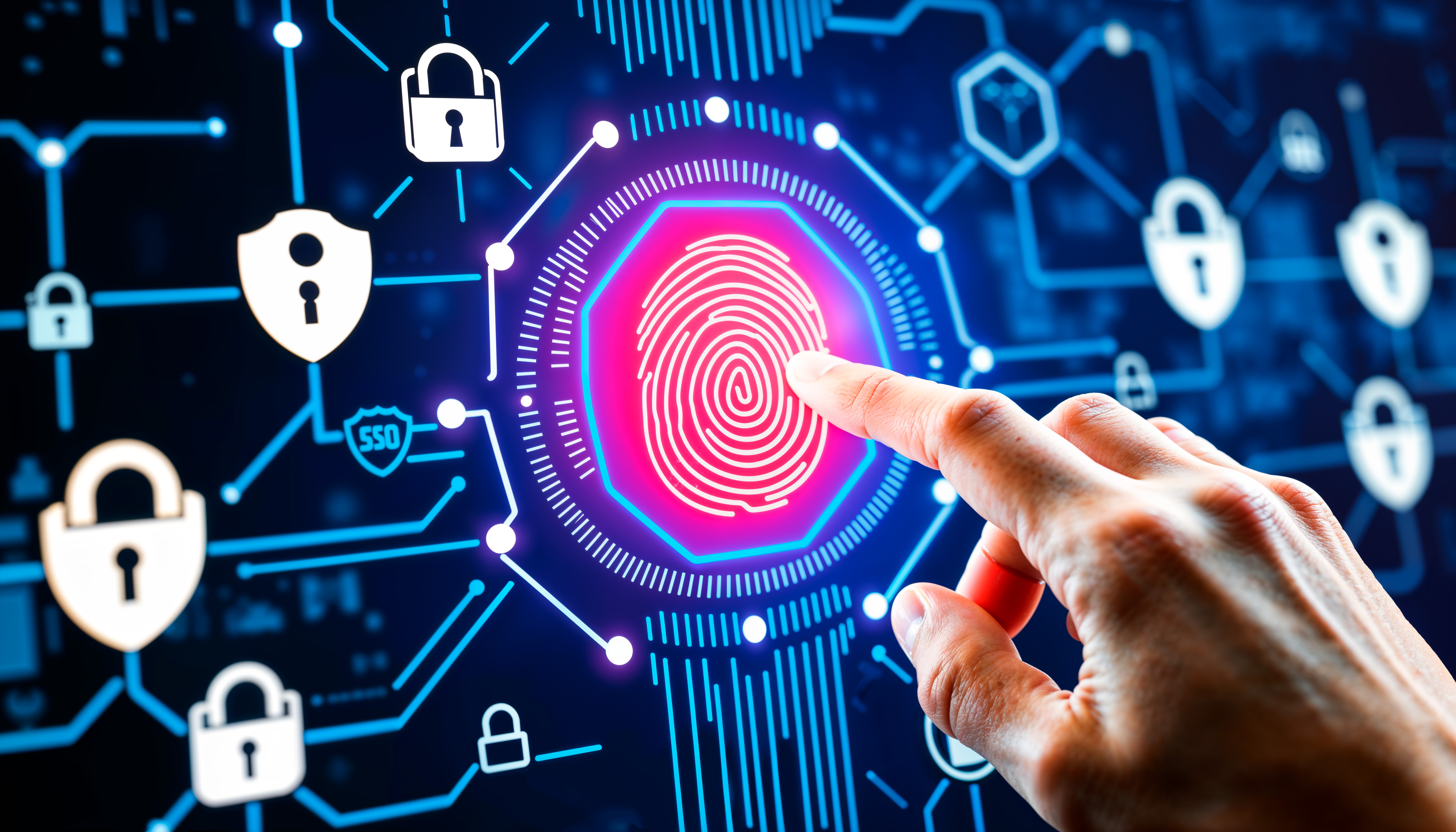 Identity and access management showing SSO, MFA, role-based access control, and identity governance workflows