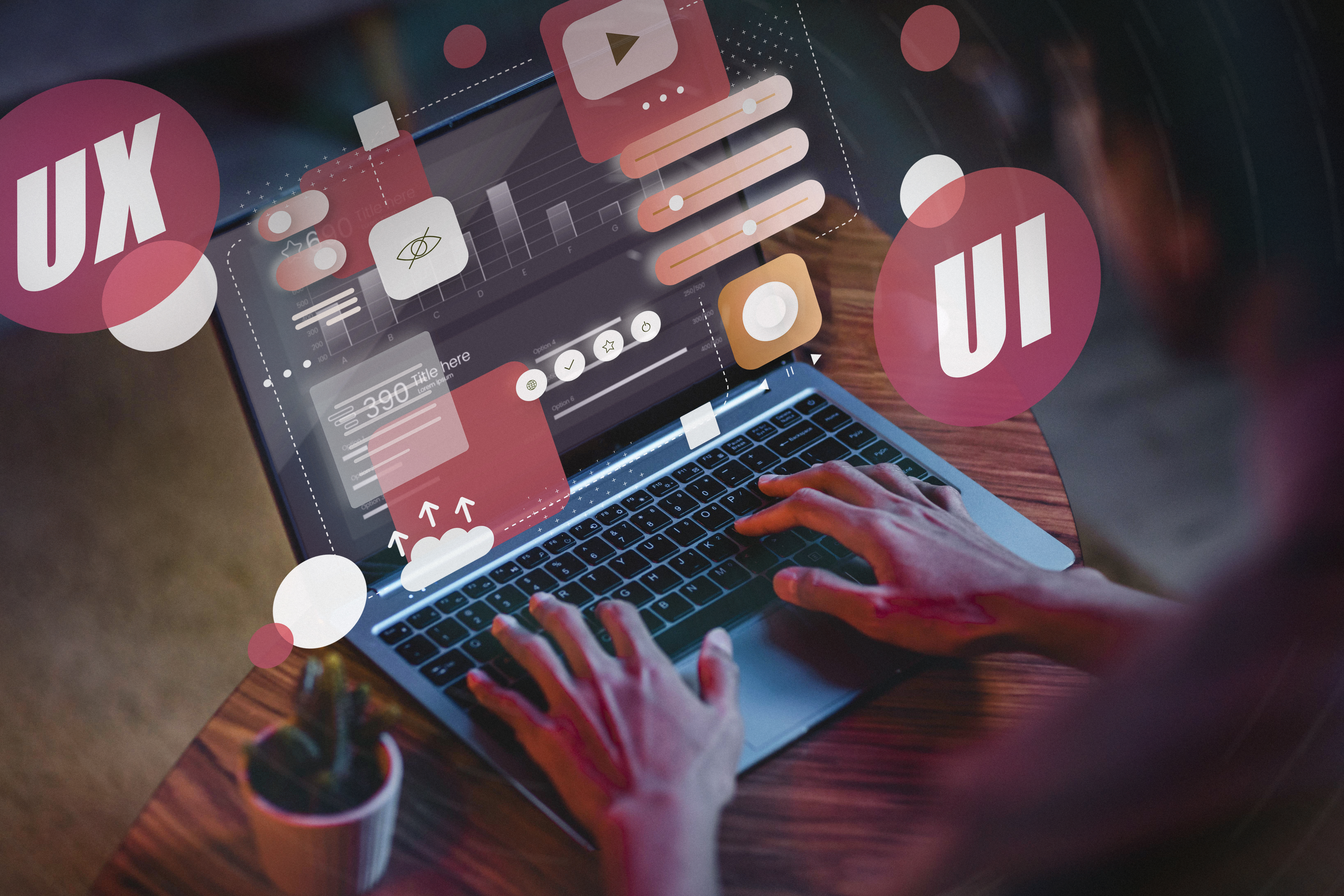 Responsive web design showing mobile-first layouts, responsive grid, adaptive navigation, and cross-device UI